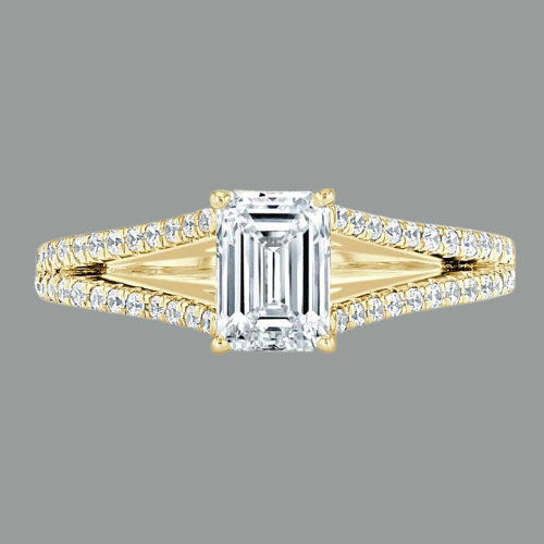 Emerald Cut Moissanite Engagement Ring, Split Shank