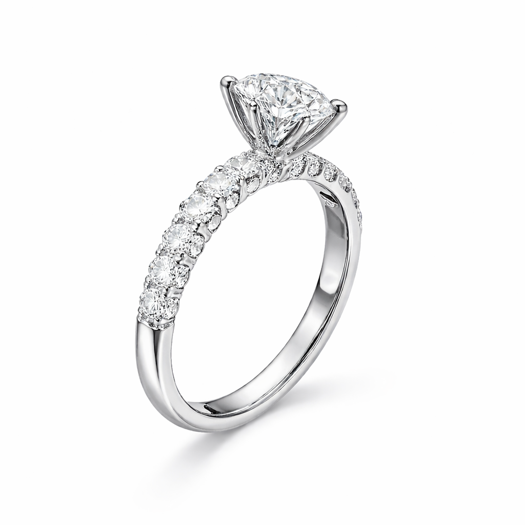 Elysian Round Engagement Ring With Side Stones Moissanite/Lab Diamond