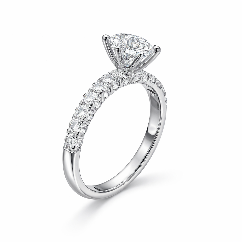 Elysian Round Engagement Ring With Side Stones Moissanite/Lab Diamond