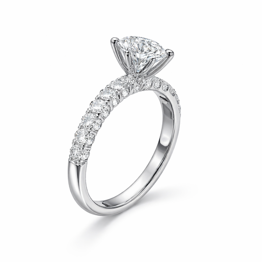 Elysian Round Engagement Ring With Side Stones Moissanite/Lab Diamond
