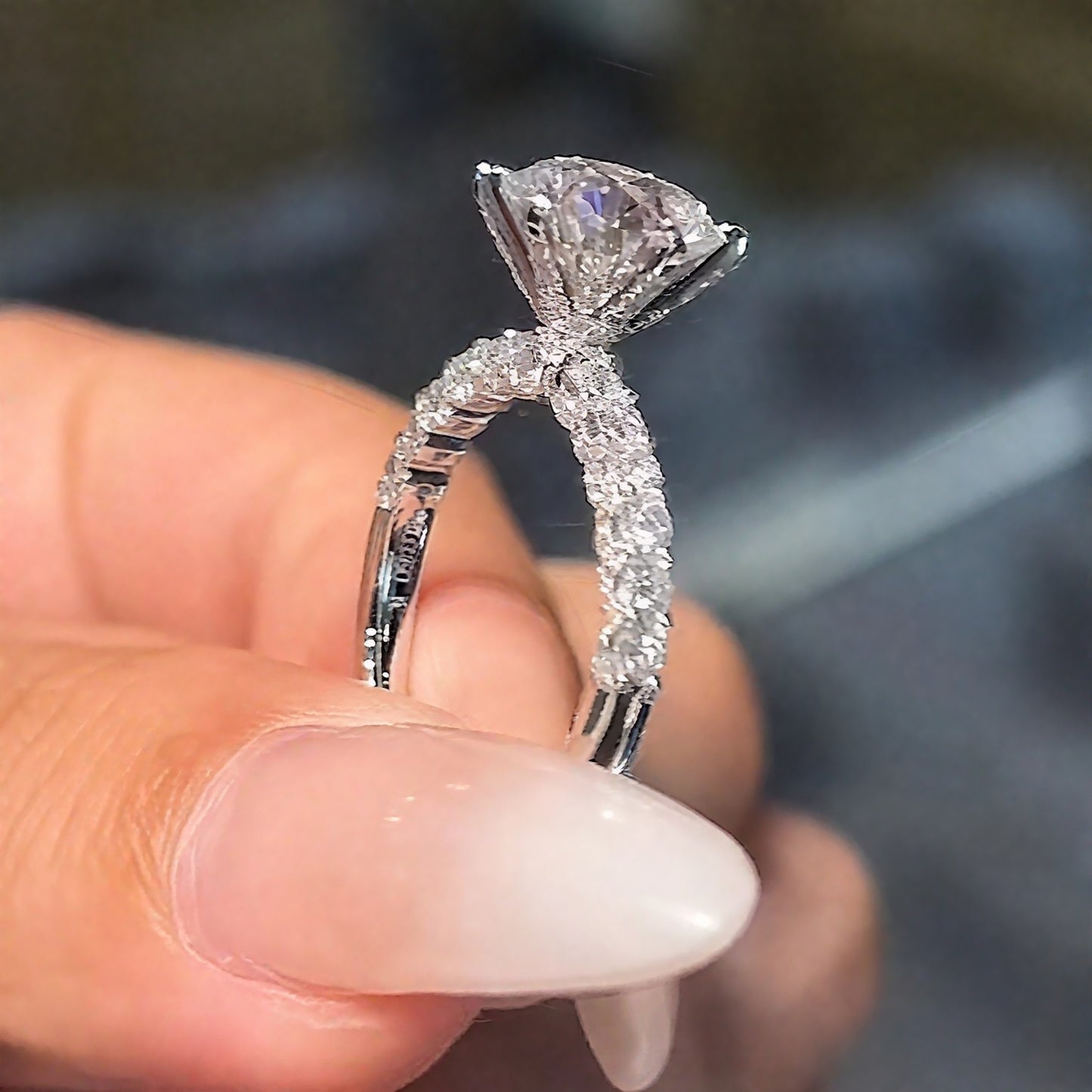Elysian Round Engagement Ring With Side Stones Moissanite/Lab Diamond