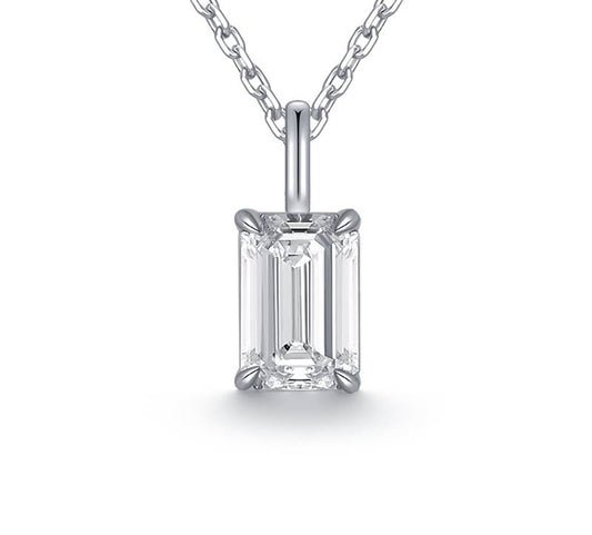 Silver N1 Emerald Cut Necklace Moissanite 1ct