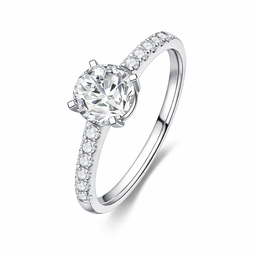Celeste Round Engagement Ring With Side Stones Moissanite/Lab Diamonds