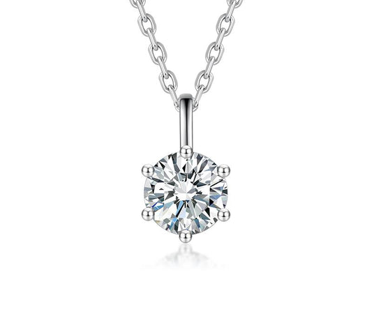 Silver N1 Round Necklace Moissanite 1ct