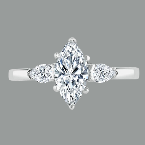 Marquise Cut Moissanite 3 stone Engagement Ring