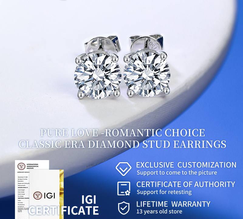 Silver E1 Round Earrings moissanite 1ct