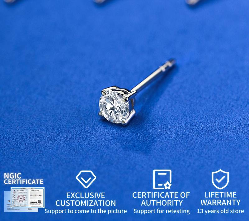 Silver E1 Round Earrings moissanite 1ct