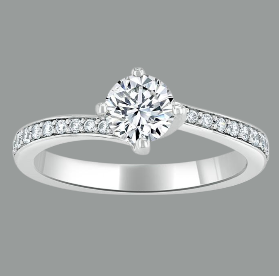 Round Cut Moissanite Twist Engagement Ring, Classic Style
