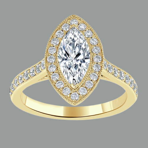 Marquise Cut Moissanite Halo Engagement Ring, Tiffany Style
