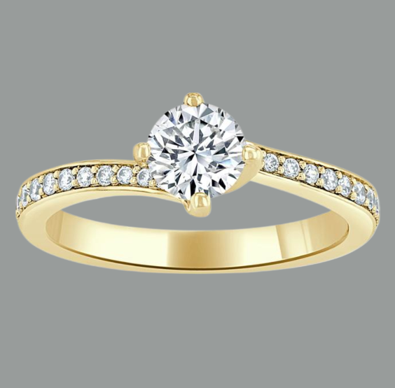 Round Cut Moissanite Twist Engagement Ring, Classic Style