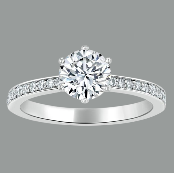 Round Cut Moissanite Engagement Ring, Classic Tiffany Style