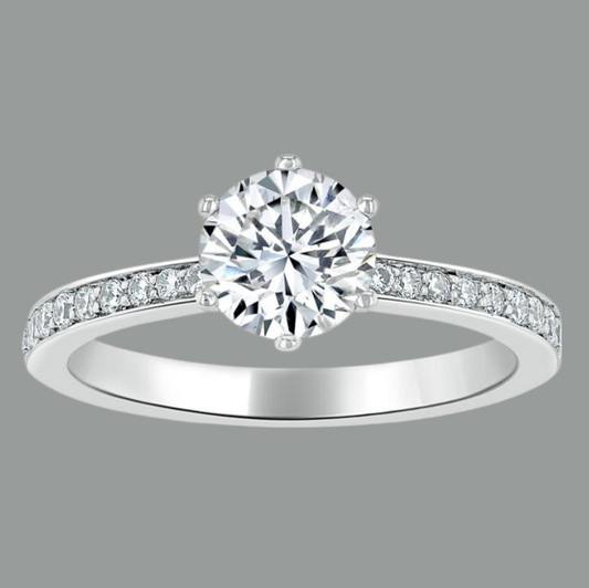 Round Cut Moissanite Engagement Ring, Classic Tiffany Style