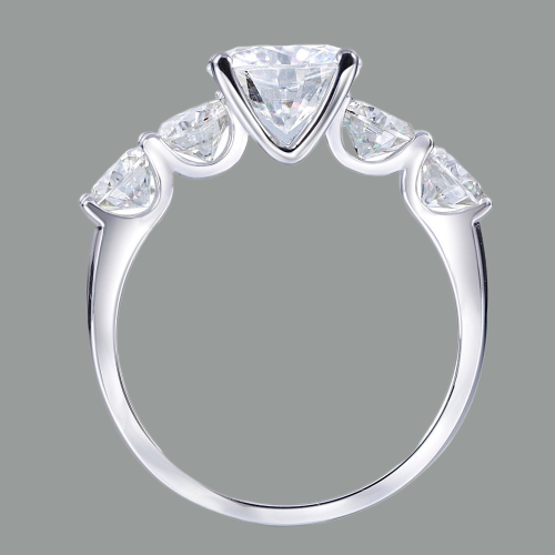 Round Cut Moissanite 5 stone Engagement Ring, Choose Your Stone Size