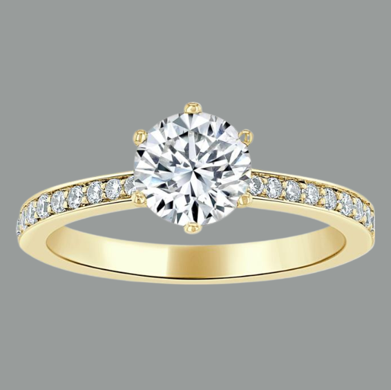 Round Cut Moissanite Engagement Ring, Classic Tiffany Style