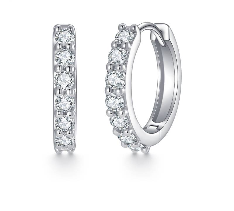 Silver E2 Round Earrings Moissanite 1ct