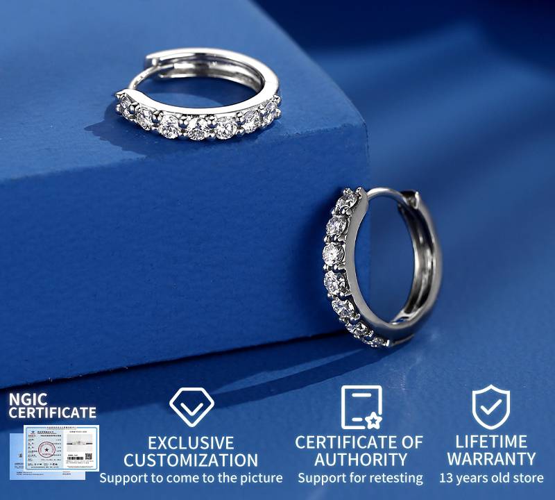 Silver E2 Round Earrings Moissanite 1ct