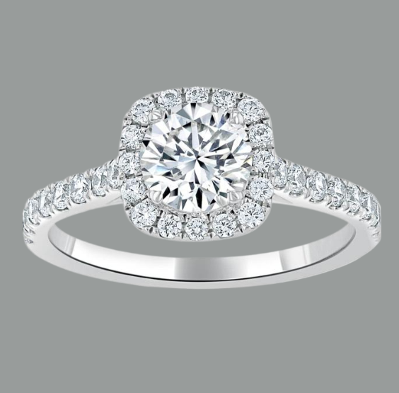 Round Cut Moissanite Halo Engagement Ring, Tiffany Style