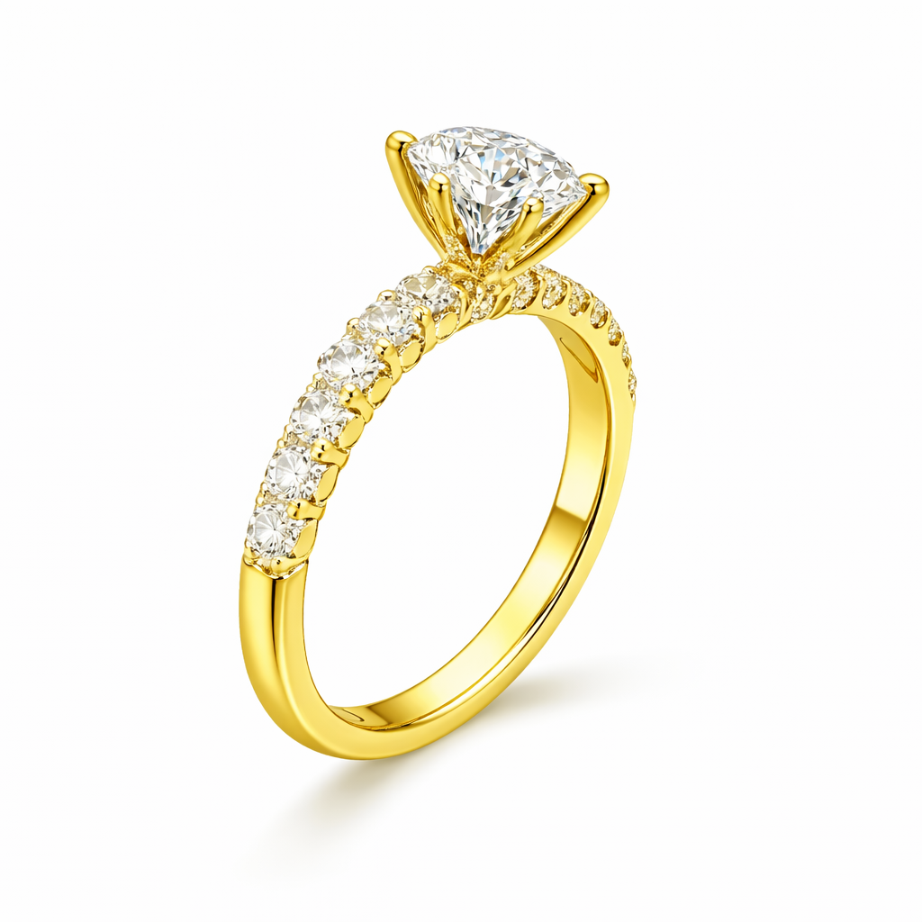 Elysian Round Engagement Ring With Side Stones Moissanite/Lab Diamond