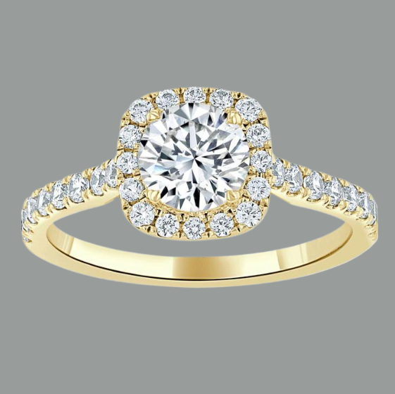 Round Cut Moissanite Halo Engagement Ring, Tiffany Style