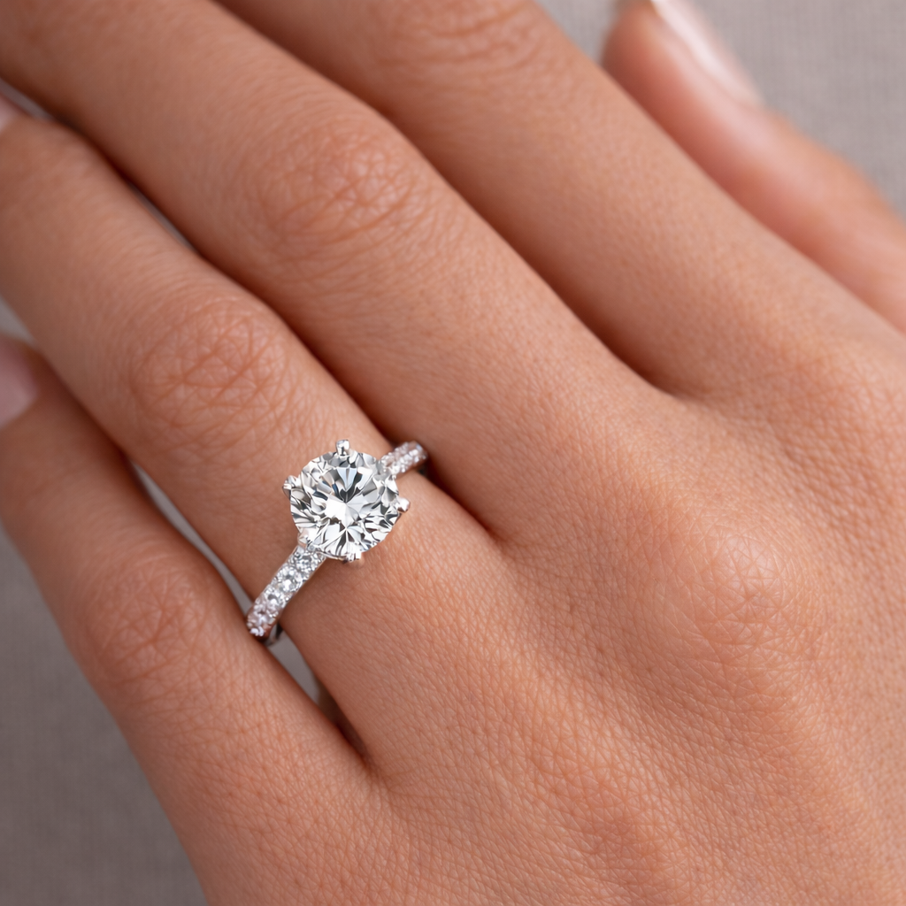 Celeste Round Engagement Ring With Side Stones Moissanite/Lab Diamonds