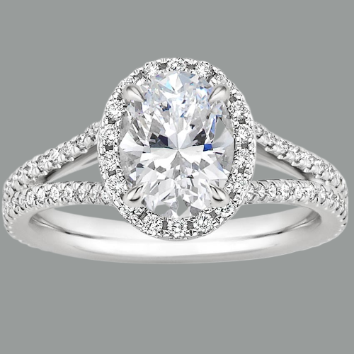Large Oval Cut Moissanite, Classic Halo Engagement Ring