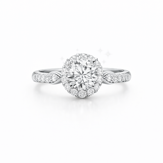 Monarch Round Three Stone Engagement Ring Moissanite/Lab Diamond