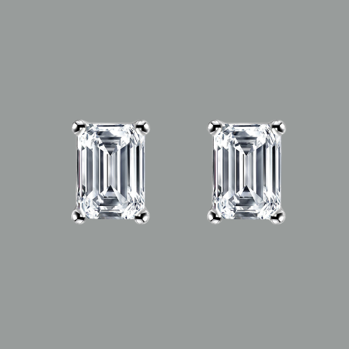 1.00ct each, Emerald Cut Moissanite Stud Earrings, 925 Sterling Silver