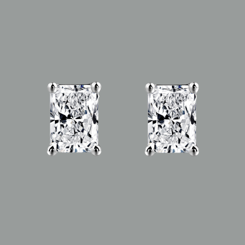 1.00ct each, Radiant Cut Moissanite Stud Earrings, 925 Sterling Silver