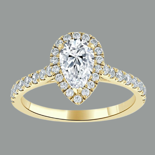 Pear Cut Moissanite Engagement Ring, Classic Halo