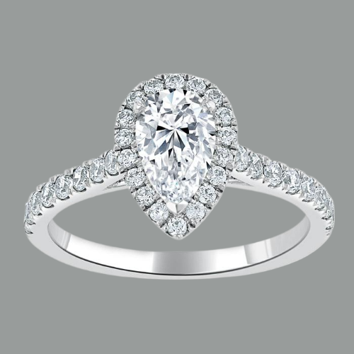 Pear Cut Moissanite Engagement Ring, Classic Halo