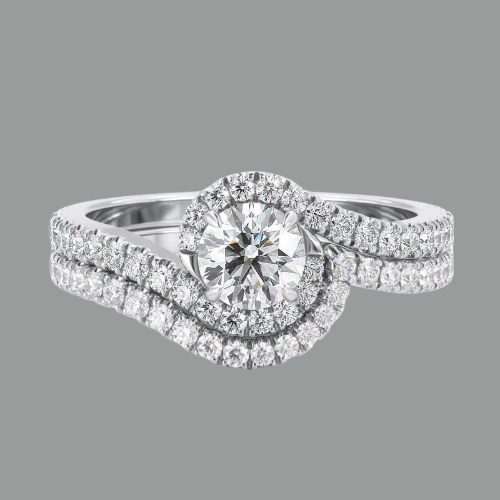 Round Cut Moissanite Engagement Ring & Wedding Band Set