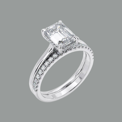 2.00ct Emerald Cut Moissanite Engagement Ring & Wedding Band Set