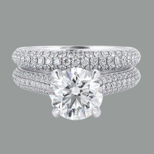 Round Cut Moissanite Engagement Ring & Wedding Band Set