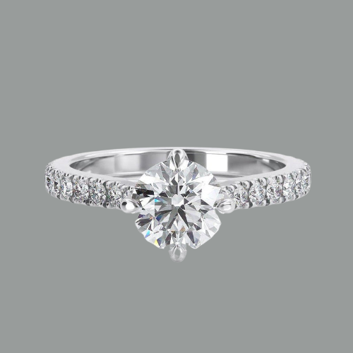 Round Cut Moissanite Engagement Ring, Compass Setting