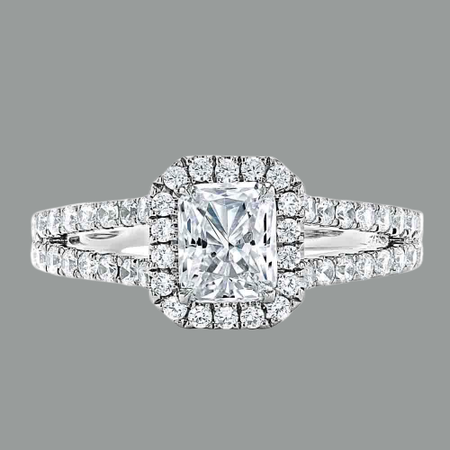 Radiant Cut Moissanite Halo Engagement Ring, Classic Style