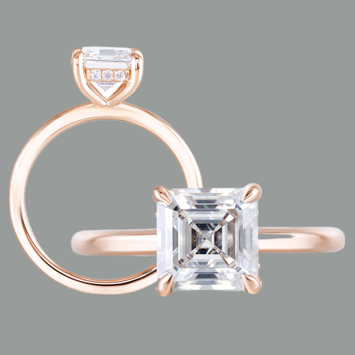 Asscher Cut Moissanite Engagement Ring, Classic Design