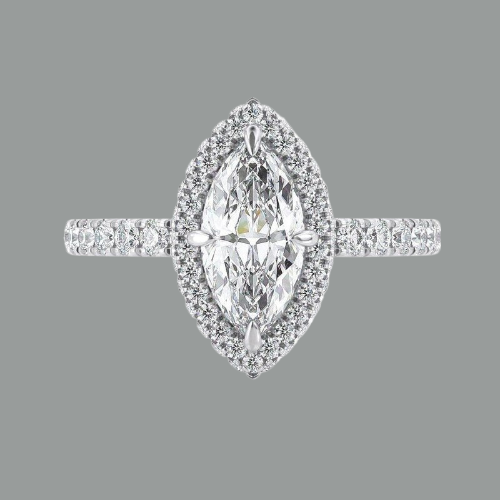 Marquise Cut Moissanite Engagement Ring, Diamond Halo