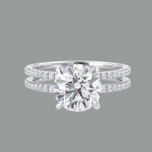 Round Cut Moissanite Engagement Ring, Double Band Design