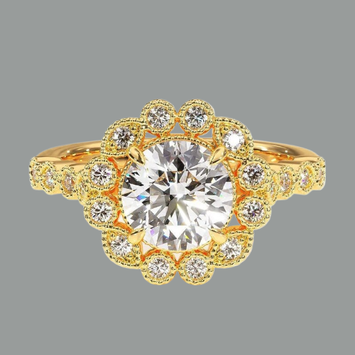Round Cut Moissanite Engagement Ring, Vintage Design