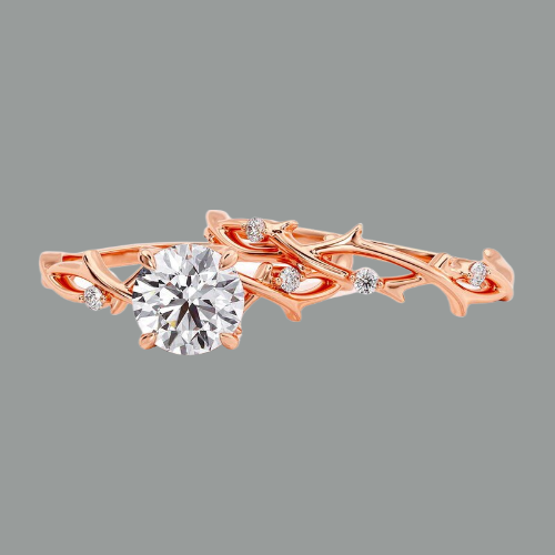 Round Cut Moissanite Engagement Ring & Wedding Band Set