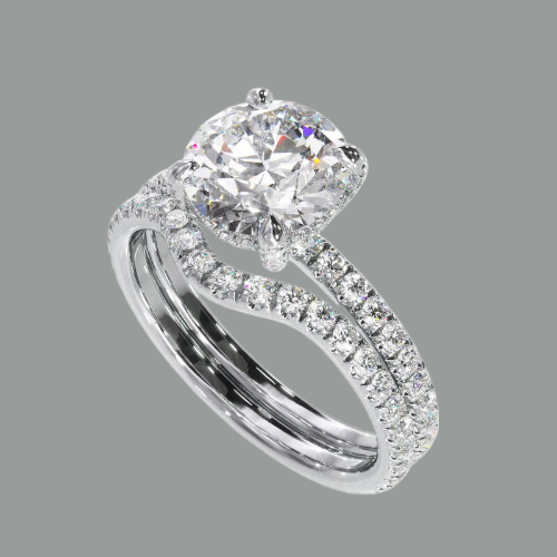Round Cut Moissanite Engagement Ring & Wedding Band Set