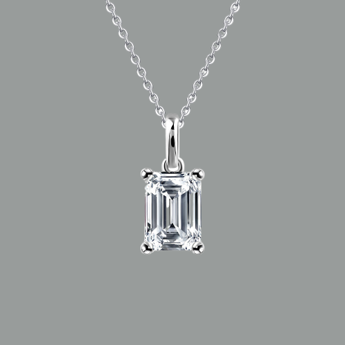 1.00ct Emerald Cut Moissanite Pendant, 925 Sterling Silver