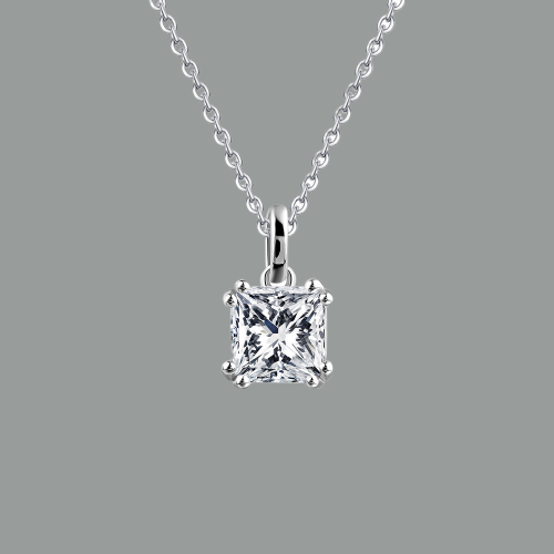 1.00ct Princess Cut Moissanite Pendant, 925 Sterling Silver