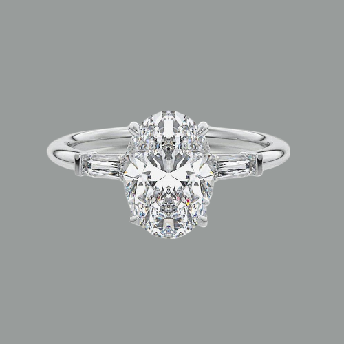 Oval Cut 3 Stone Moissanite Tapered baguette Ring