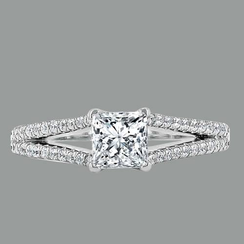 Princess Cut Moissanite Engagement Ring, Split Shank