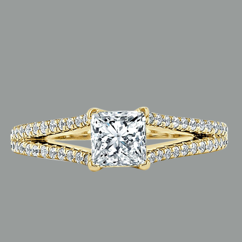 Princess Cut Moissanite Engagement Ring, Split Shank