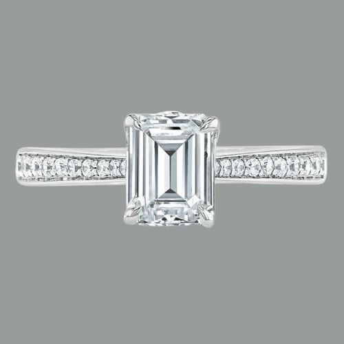 Emerald Cut Moissanite Engagement Ring, Classic Style