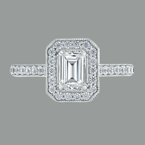 Emerald Cut Moissanite Engagement Ring, Classic Halo
