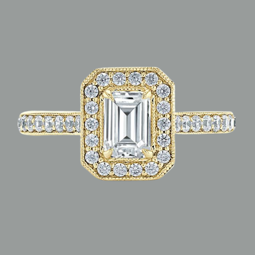 Emerald Cut Moissanite Engagement Ring, Classic Halo