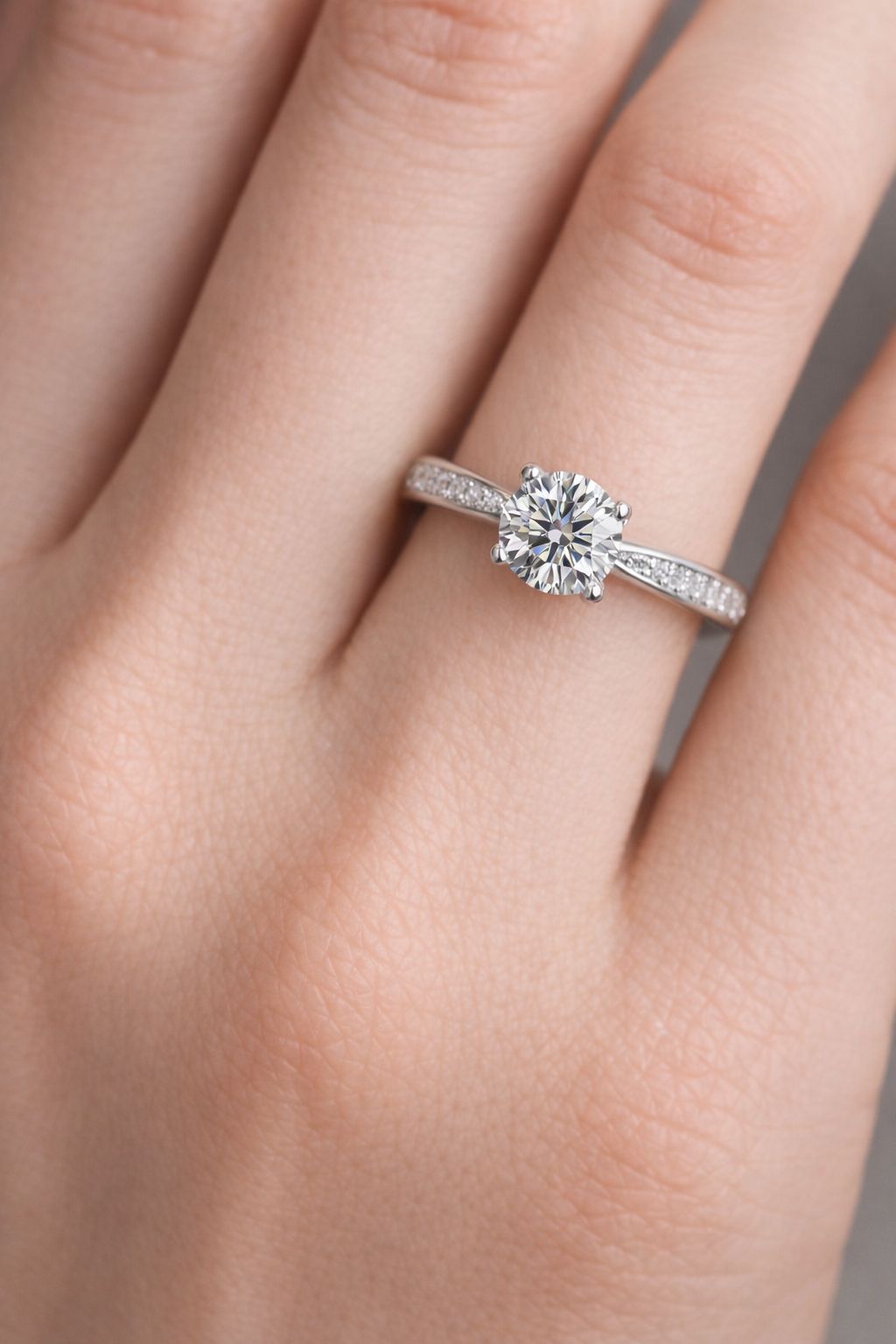 Purecut Silver R1 Round Engagement Ring Moissanite 1ct